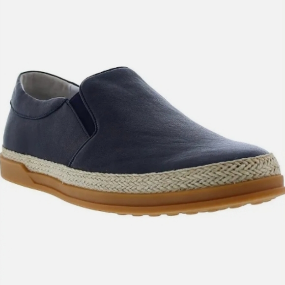 Zanzara (Size 9.5) Men's Navy Blue Leather Slip-on Casual Sneakers (Like New) - Picture 1 of 10